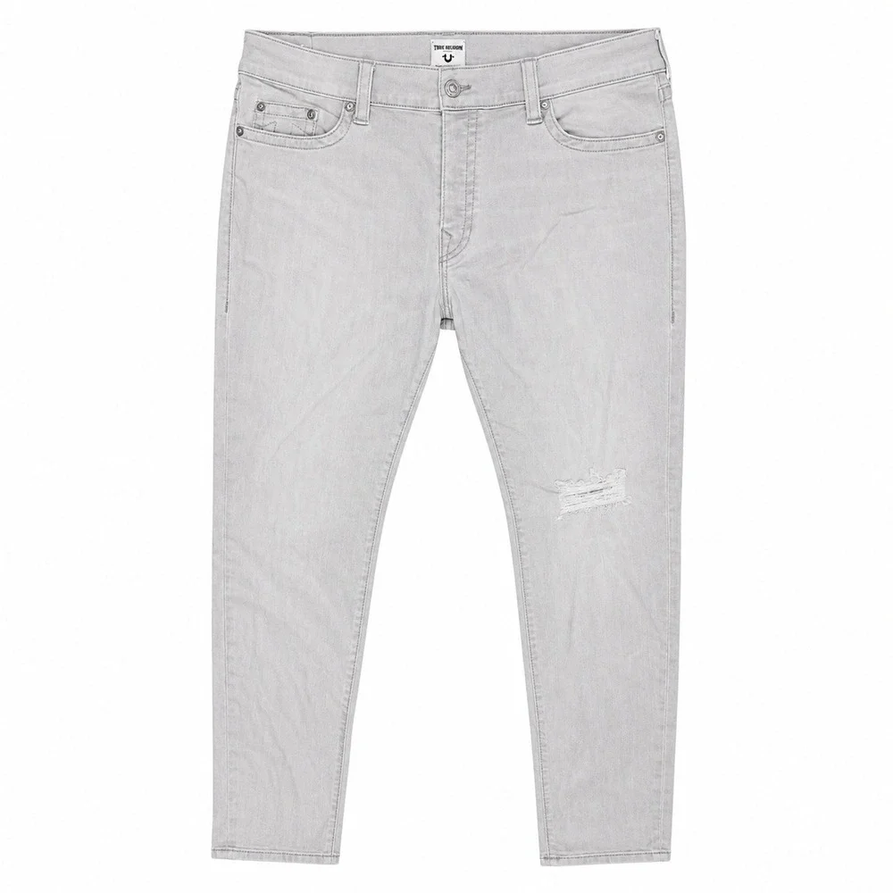 True Religion Jeans Mens 44x32 Rocco Relaxed Skinny Streetwear USA Pale Grey